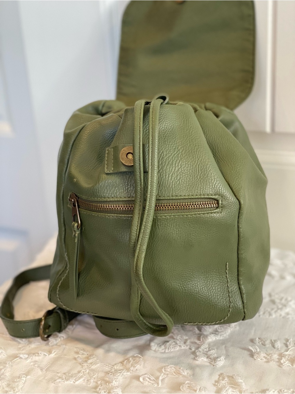 Universal Thread Olive Green Pebbled Leather Drawstring Backpack